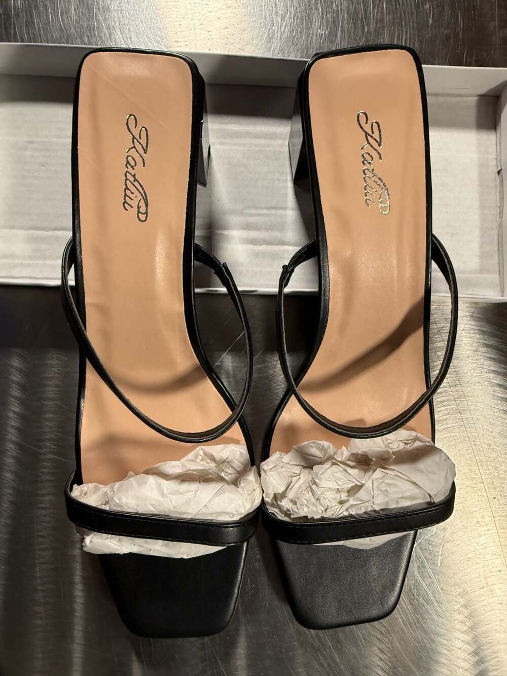 Katliu Black Strappy Block Heel Sandals Size 41